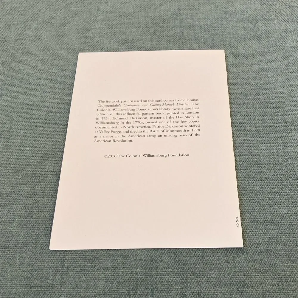 Colonial Williamsburg Blank Card, Letter M